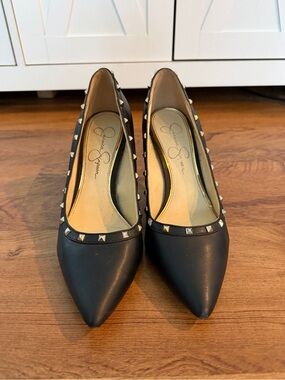 Jessica Simpson Black Pointed-Toe Studded Pumps
